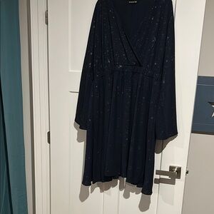 BloomChic Blue Fit and Flare Bell Sleeve Dress